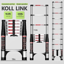 KOLL LINK Telescoping Ladder,10.5 FT Aluminum Lightweight Extension Ladder with 2 Triangle Stabilizers, Heavy Duty 330lbs Max Capacity
