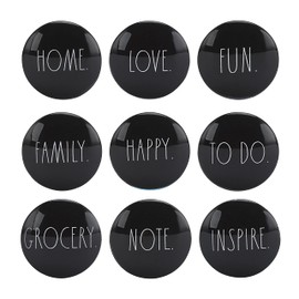 Rae Dunn Decorative Fridge Magnets – 9 Piece Cute Glass Magnets for Refrigerator – Magnets for Office Kitchen Magnets for Locker - Inspirational Magnets for Home and Family (Black)
