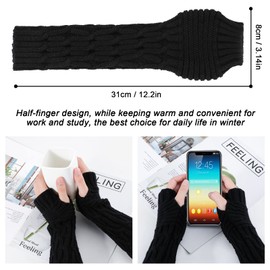 AYPOW Women's Fingerless Gloves, 2 Pairs, Winter Knitted Gloves for Women, Winter Half Gloves, Knitted Pulse Warmer, Knitted Short Fingerless Arm Warmers, Winter Half Finger Gloves, White and dark