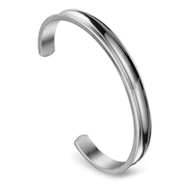 WUSUANED Hair Tie Bracelet Stainless Steel Grooved Cuff Bangle Gift for her (Silver)