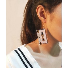 CutieJewelry Cassette Tape Dangle Cute Pretty Earrings 2 PAIRS (Lilac and Neon Yellow)