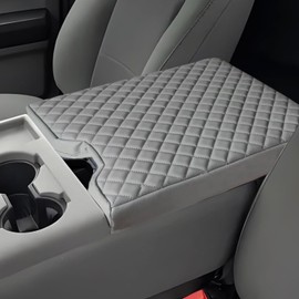FQMY Center Console armrest Cover Compatible with Ford F150 2015-2024 and F250 F350 F450 2017-2024 Leather arm Rest lid Middle Console armrest Cover Accessories(for 40/20/40 Jump Seat Console)(Grey)
