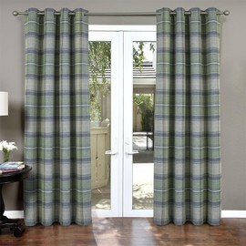 always4u Woolen Look Plaid Curtains Modern Window Panels Green Check Tartan Curtains for Living Room Bedroom 2 Panels Green 45 * 95 Inches