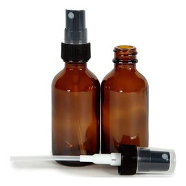 Paquete de 12 piezas Botella color ambar 30 ml Boston redonda con atomizador negro fina niebla pulverizador