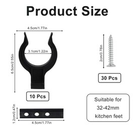 Sockelleisten Clips, 10 Stück Küchensockel Befestigung, Sockelleiste Küche mit 30 Schrauben, Sockelblende Küche, Küchen Sockelblende für 32-42mm Küchenfüße, Schwarz