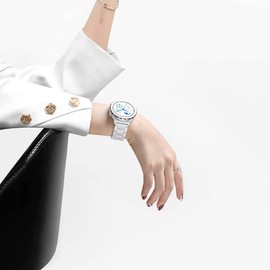 Nice Pies Ceramic Watch Band Universal strap with Quick Release Pins Butterfly Buckle Deployment Clasp Bracelet (16mm, A - White)