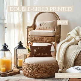 ULOVE LOVE YOURSELF Dandelion Throw Pillow Cover with Just Breathe Quote 12" x 20" Farmhouse Rustic Lumbar Pillow Covers Inspirational Cushion Covers Meditation Gifts (Brown)