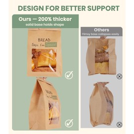 Perenllareta 50PCS 2X Thicker Brown Paper Bread Bags with Tabs | Kraft Homemade Sourdough Round Loaf Storage for Gifting Packaging | Large Bakery Sour Dough Gift Bag with Window | 13.6x8.3x4.1in