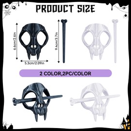 4PCS Cat Skull Hair Stick, Gothic Halloween Cosplay Bone Hair Accessory