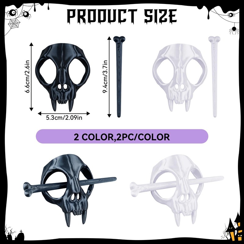 4PCS Cat Skull Hair Stick, Gothic Halloween Cosplay Bone Hair