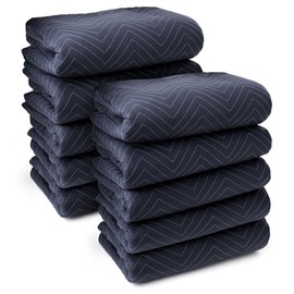 Sure-Max 10 Moving & Packing Blankets - Pro Economy - 80" x 72" (35 lb/dz weight) - Professional Quilted Shipping Furniture Pads Navy Blue and Black