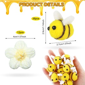Pack of 48 Bee Decorative Daisy Decorative Bees Felt Flowers Bee Decorative Felt Decorative Bee Felt Bee Craft White Plush Flowers Knitted for DIY Craft Decoration Clothing Accessories