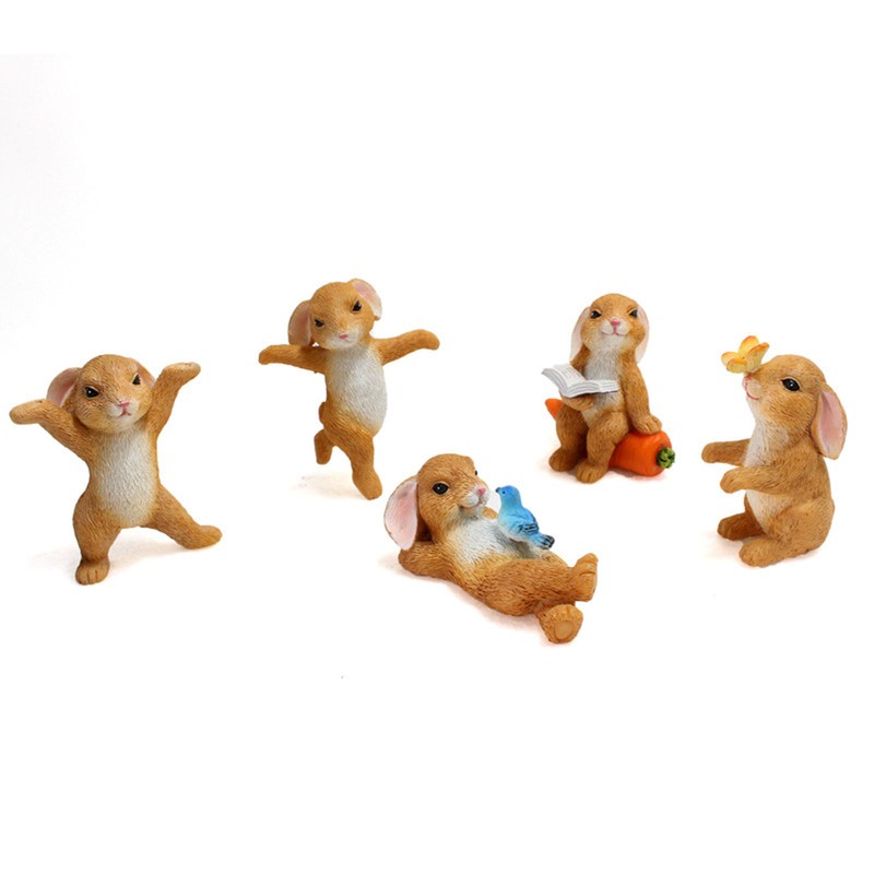 5pcs Bunny Figurines Cute Style Resin Material Decorative DIY Micro