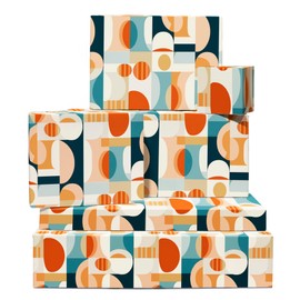CENTRAL 23 Retro Wrapping Paper - 6 Sheets Of Gift Wrap For Men And Women - Orange Blue - Birthday Wedding Christmas - Comes With Stickers - Recyclable