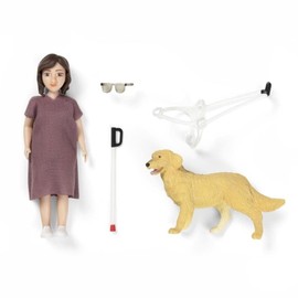 Lundby Dolls House Women with Glasses, Cane and Guide Dog Modern People 1:18 (L8080)