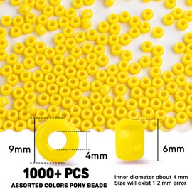 Sukh 1000+ Pcs Pony Beads - 6x9mm Lemon Yellow Pony Beads Bulk for Bracelets Necklace Hair Bead Braids Key Chain Making Plastic Bead DIY Project Crafts Ornaments Decorations