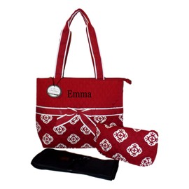SazyBee 3 Piece Diaper Tote Bag Set - Custom Embroidery Available (Embroidered Name Burgundy Medallions)