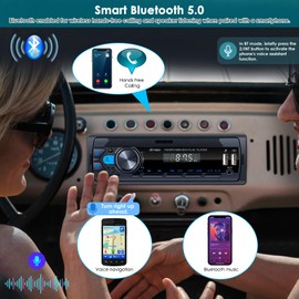 iFreGo Single DIN Car Stereo with Bluetooth Hands Free Calling & Music Streaming, Car Radio,FM Radio Receiver,2 USB,SD Card Port,AUX,MP3 Player, Fast Charging,7 LED Colors Radios para Auto,Not a CD