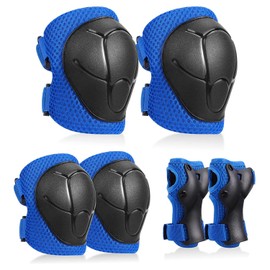 Kids/Youth Knee Pads Elbow Pads Toddler Protective Gear Set with Wrist Guards 6 in 1 for Roller Skates Cycling BMX Bike Skateboard Inline Skatings Scooter Riding Sports, Volleyball, Football，Blue-S