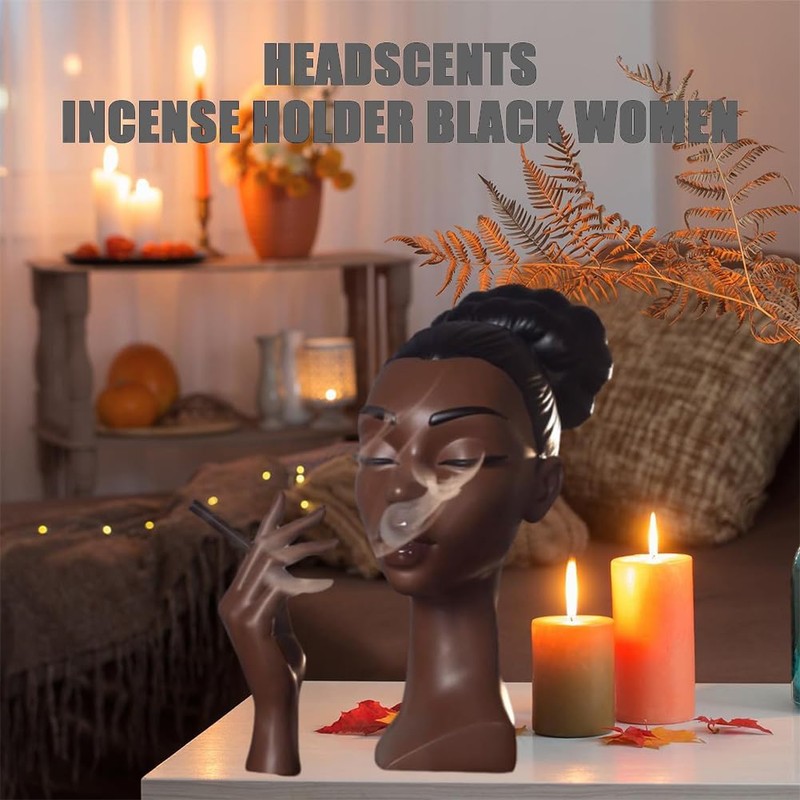 Incense Holder,Black Woman Smoking Head Incense Burner, Sophisticated and Elegant