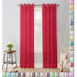 Megachest pair of sheer voile RING top (red, 56" wideX90 drop(W142cmXH228.5cm))