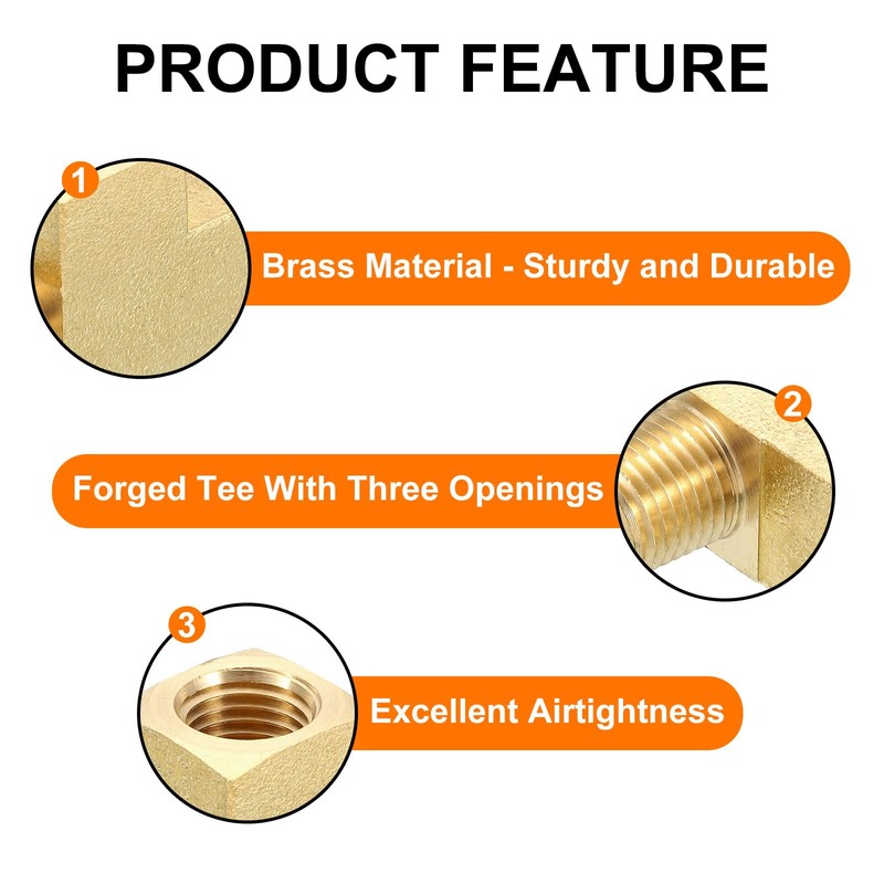 QUARKZMAN Brass Tee Pipe Fitting, 1/4" x 1/4" x 1/4"