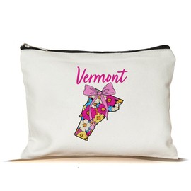 PinPop56 Floral Coquette State Vermont Makeup Bag - Retro Floral State Travel Zippered Makeup Bag Gift For Women - Friends - Vermont Lovers On Birthday - Mothers Day - Holiday