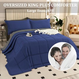 SOULOOOE Winter Warm128x120 Oversized King Plus Comforter, Extra Large King Size Quilts 3 Pieces Lightweight Reversible Down Alternative Comforter for All Season with 8 Corner Tabs