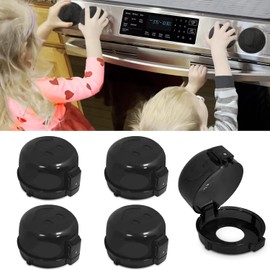 Oven Knob Covers for Child Safety 5 Pack, Black Stove Knob Safety Covers & Gas Stove Locks, Heat-Resistant Adhesive, Double-Key Baby Proof Covers for Gas/Electric Burners,Childproof Protector for Kids