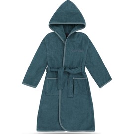 normani Children's Terry Towelling Bathrobe Made of 100% Organic Cotton - Girls and Boys Bathrobe Made of Absorbent Cotton with Sewn Belt Colour Dark Blue Size 134-140