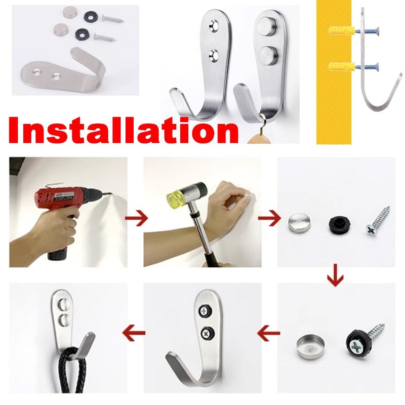 TOOLSTAR Stainless Steel Heavy Duty Hook, Outdoor Wall Mounted Hanger
