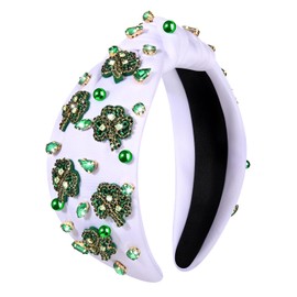 boderier St.patricks Day Headband Beaded Shamrock Headband Jeweled Crystal Knotted Headband Holiday Party Hairband Headwear Hair Accessories