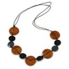 Avalaya Brown/Black Coin Shape Shell Bead Cord Necklace - 76cm