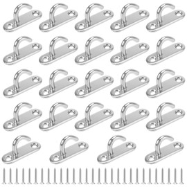 HONYUET 24 Pack 45x15mm Stainless Steel Ceiling Hooks M5, Heavy Duty Oval Open Hooks Pad Eye Plate with Screws, Wall Mount Ceiling Hooks for Hanging Plants, Swings, Hammocks, Boat Rigging Marine Deck