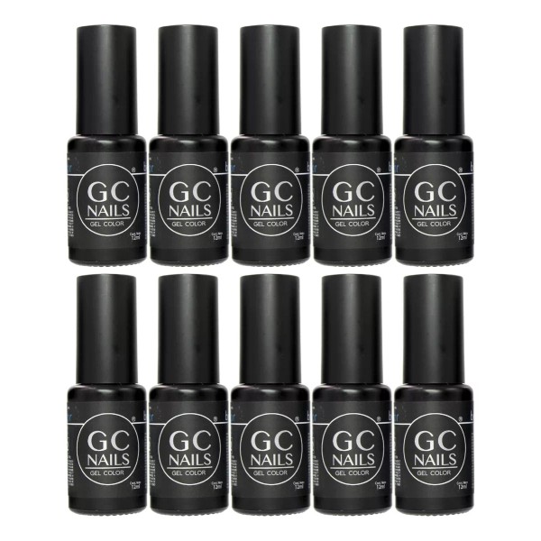 GC Nails Pack De 10 Belcolor Negro, Gel 1 Paso, Mayoreo. Gc Nails