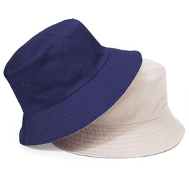 TAGVO Bucket Hat Unisex Big Reversible Cotton Fisherman Sun Cap Double Sided Hat for Holidays Fishing Hiking 58-64cm Blue-Beige
