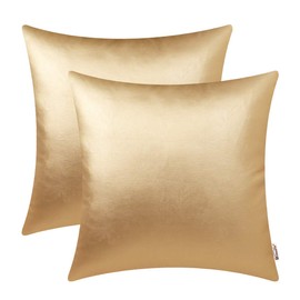 BRAWARM Pack of 2 Cozy Throw Pillow Covers Cases for Couch Sofa Home Decoration Solid Dyed Soft Faux Leather Both Sides 20 X 20 Inches Gold