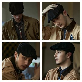 Men's Cotton Flat Cap Breathable Adjustable Beret Cap Style Sliding Cap Gatsby Cap Cabbie Flat Cap for Leisure Hunting Retro, A29# Black, Unit size