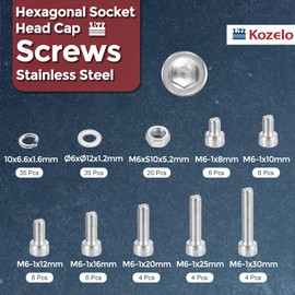 Kozelo 126pcs M6 Socket Head Cap Screws Bolts Nuts Assortment Kit - [M6x8/10/12/16/20/25/30mm] 304 Stainless Steel Allen Socket Drive for 3D Printer