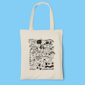 Harry Black Doodle Natural Tote Bag - Styles Love On Tour Songs Albums Singer Famous Celebrity Fan Adore Fashion Carrier Shopper Shopping Gifts Presents (Natural)