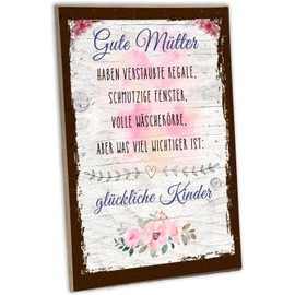 schilderkreis24 - Wooden Sign Good Mothers Dusted Shelves Happy Children Mother's Day Gift Wall Decoration 28 x 19 cm