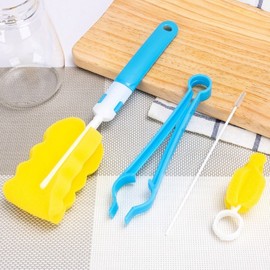 Kitchen Baby Bottle Tongs & Bottle Cleaning Brush 4-Piece Set Thermos Bottle Cleaning Brush 2ea
