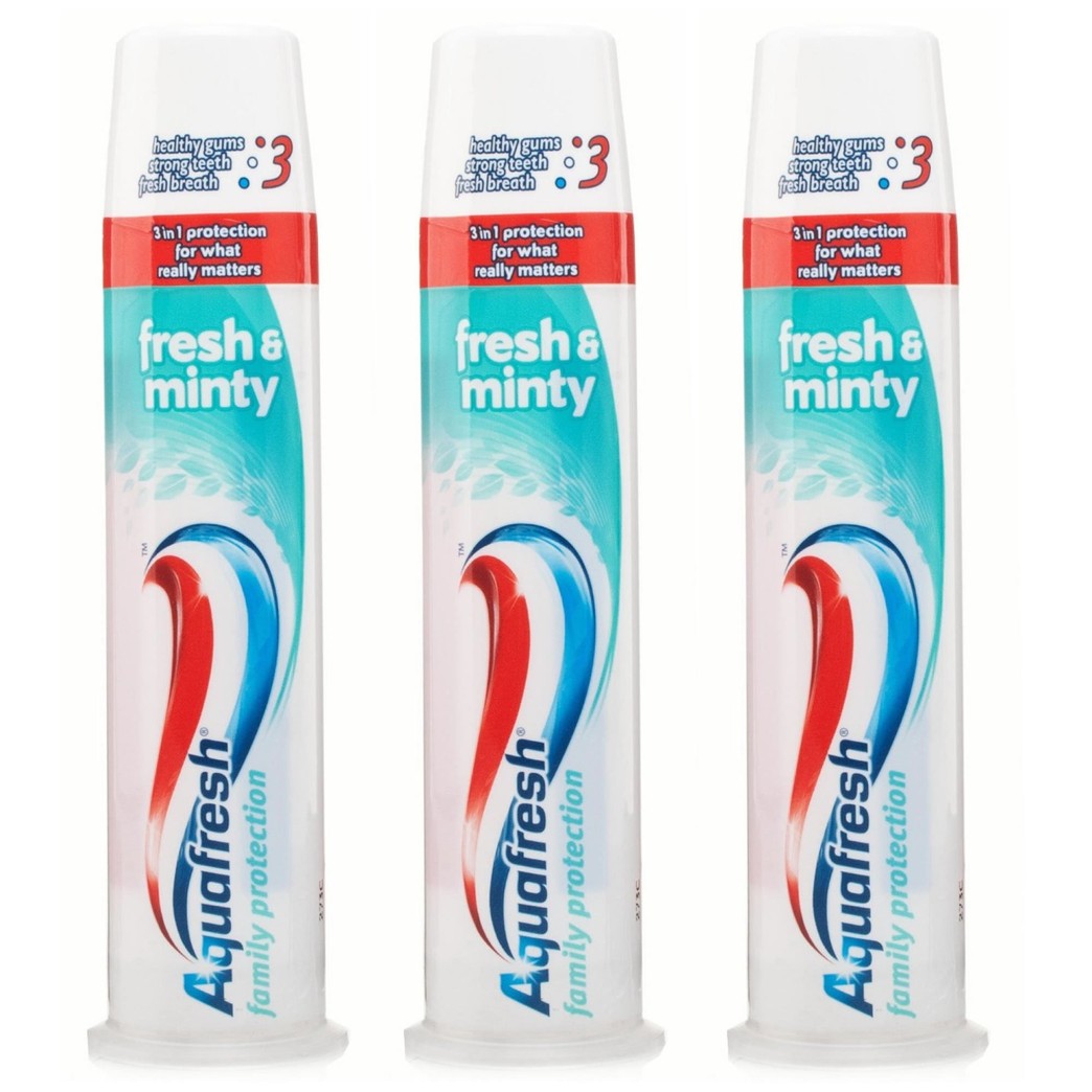 Aquafresh Fresh & Minty Whitening Pump Action 3 in 1 Formula Toothpaste 100 ml (pack of 3)