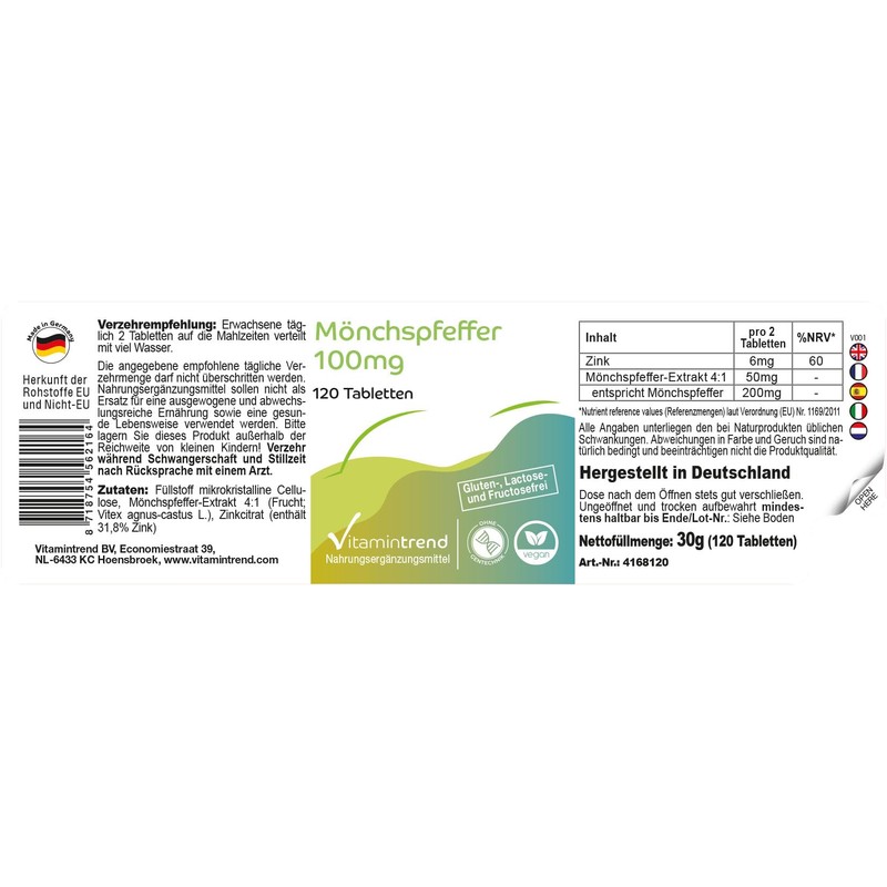 Mönchspfeffer - mit 6mg Zink und 200mg Mönchspfeffer pro Tagesdosis