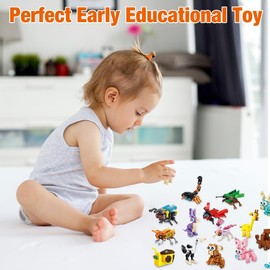 24 Pack Mini Building Blocks Party Favors for Kids, Mini Building Blocks Animal Building Toy Set, 3 IN 1 Mini Building Block Set Stocking Fillers Easter Birthday Gift for Boys Girls Ages 6-12+