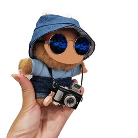6-Piece Designer Blue-Toned Casual Travel Look Doll Clothes for 5.9-6.7"(15-17cm) Dolls,Includes T-Shirt,Jeans,Hat,Sunglasses,Shoes & Realistic Miniature Camera - Stylish Outfit Set