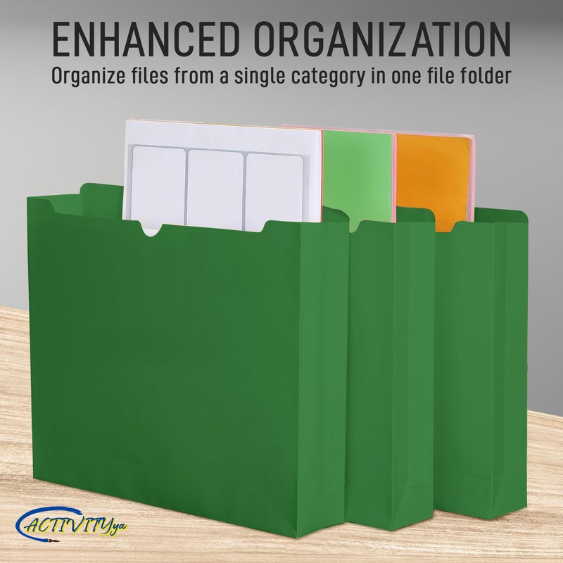 Green File Jackets, 2 Inch Expansion, Letter Size, Reinforced Straight-Cut