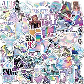 50Pcs Skater Girl Stickers for Water Bottles,Vinyl Holographic Roller Girl Stickersfor Kids Teens,Waterproof Skateboards Stickers Laser Skate Stickers for Laptop Skateboards Journaling