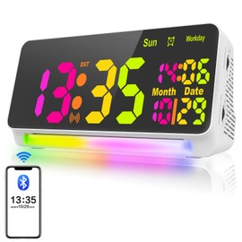 PERSUPER 120db Super Loud Alarm Clock for Heavy Sleepers, Bluetooth Connection, 15 Wake Up Sounds, 7 Color Night Light, Dynamic RGB Color Changing, 0-100% Dimmer, Snooze, Digital Clock for Bedroom