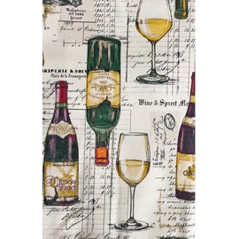 Newbridge Wine Tasting Print Vinyl Flannel Backed Tablecloth - French Wine Bottles and London Spirit Merchants Design Indoor/Outdoor Wipe Clean Easy Care Vinyl Tablecloth, 70” Round